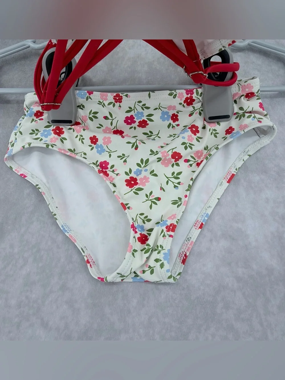 SHEIN Girls Floral Ruffle swim suit set - White, Pink & Green 5Y